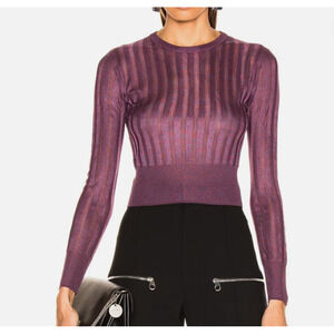 NWT Michelle Mason Women's Metallic Knit High Neck Long Sleeve Cropped Top XS